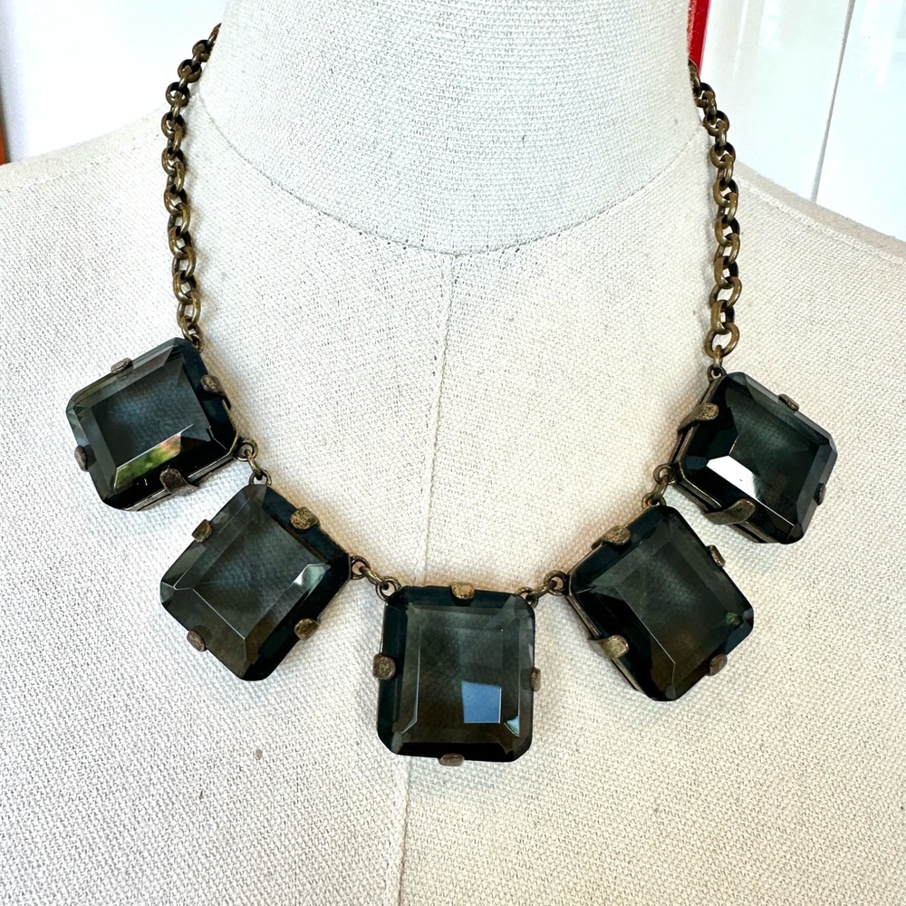 J Crew Smoky Stone Faceted Adjustable Choker Brass Color